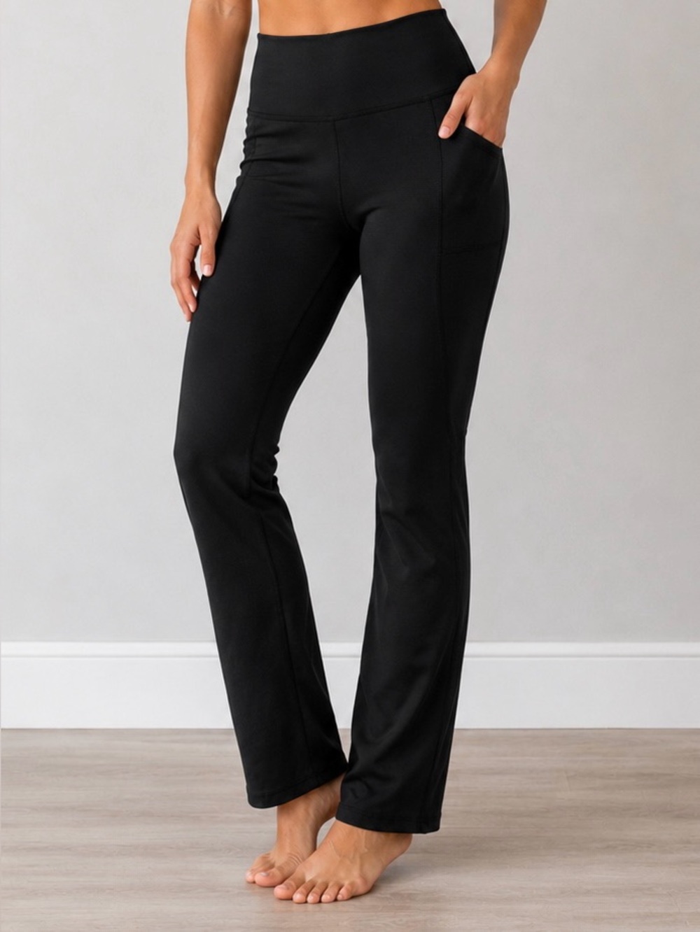 Jockey Black Straight Leg Yoga Pants Women's Medium Athletic Leggings Pockets